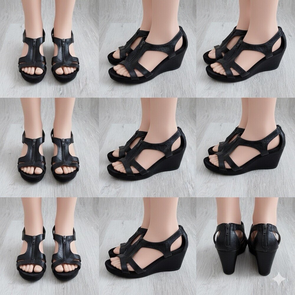 A2 by Aerosoles Black Wedge Sandals Women's Size 10 Dream Plush Comfort Zip MINT
